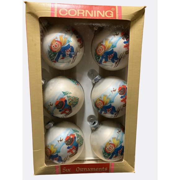 Vintage Corning Glass Works Christmas Ornaments Set Of 6 With  Winter Scenes - Picture 10 of 13